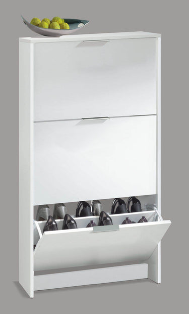 Brilo Matt White Three-Drawer Shoe Cabinet: Organise Your Footwear with Style - UK Luxury Furniture
